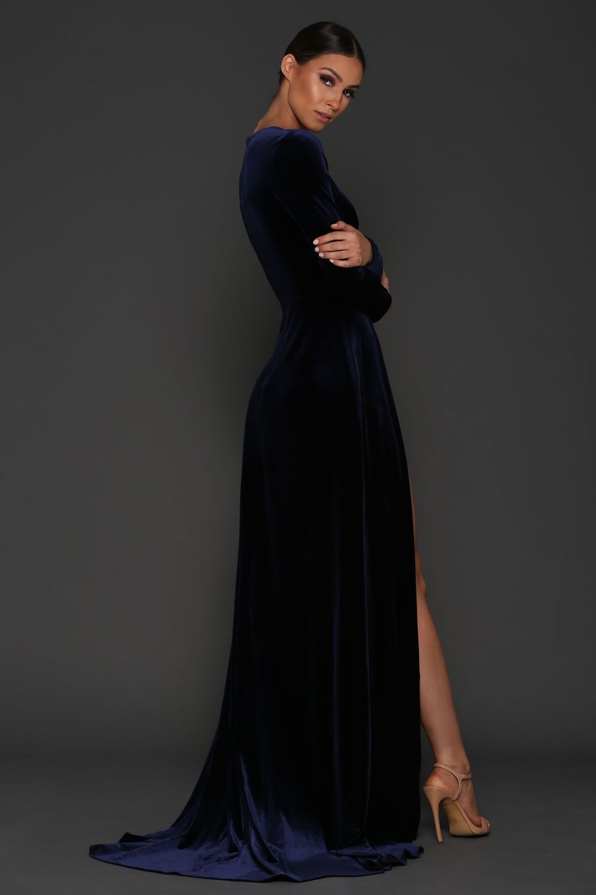 Elle Zeitoune Fontaine Velvet Dress Navy Size 8 - Image 3