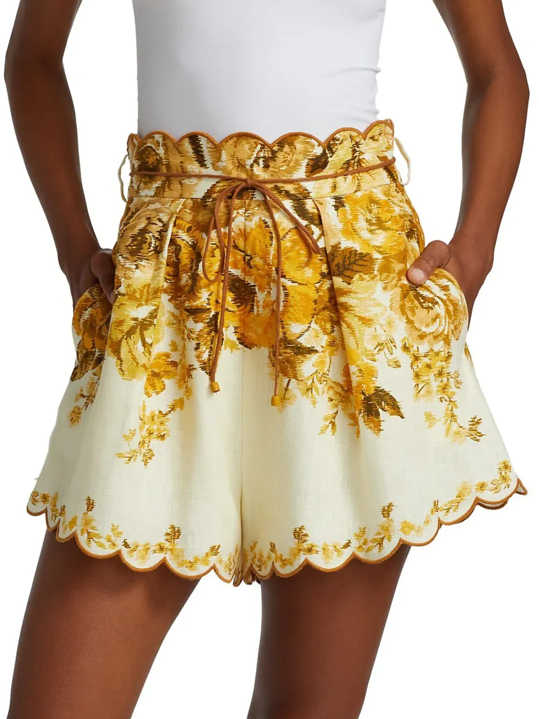 Zimmermann Aliane Scallop Shorts Floral Size 0 / AU 8 for rent on The Volte - main image