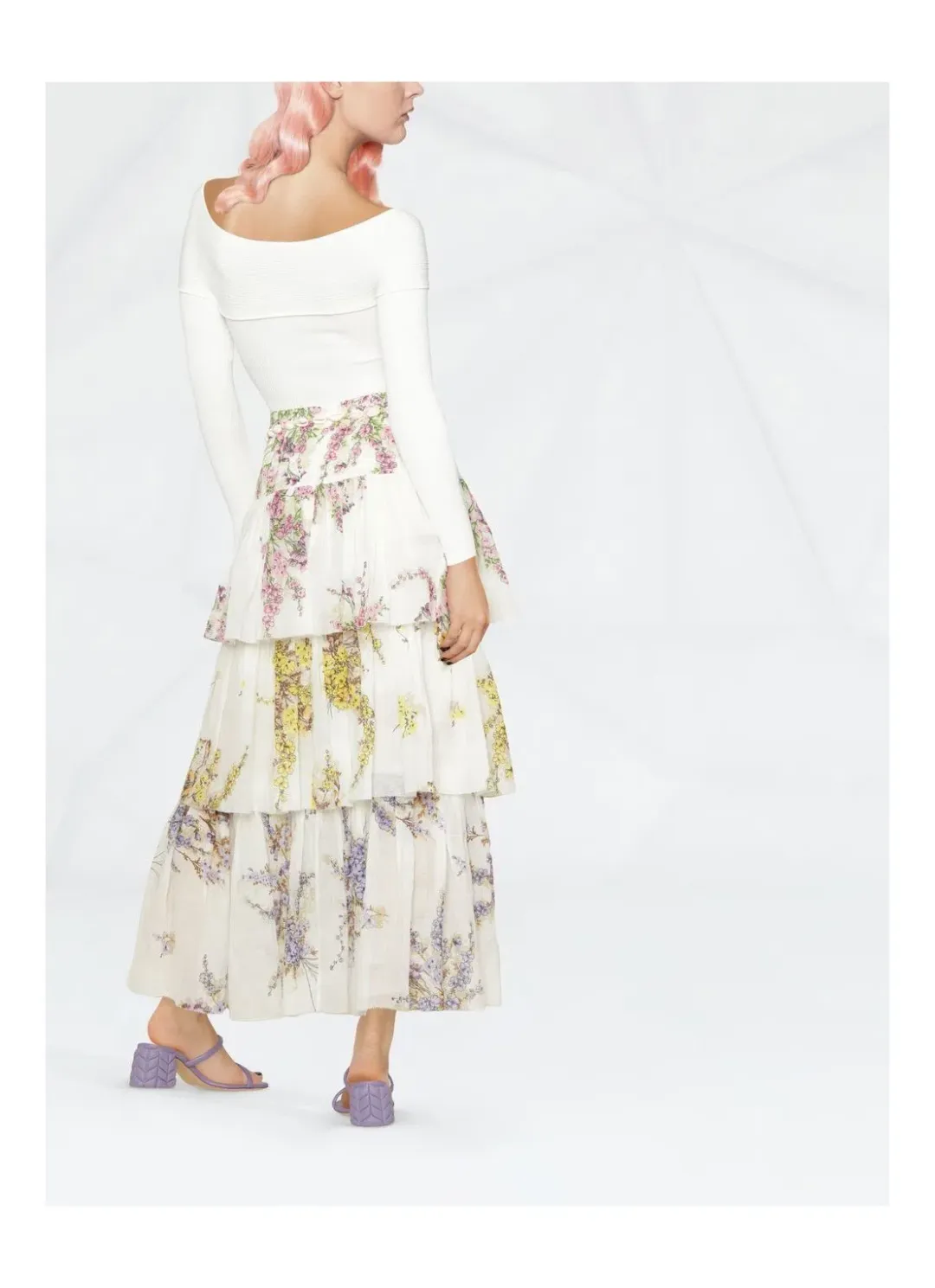 Zimmerman Jude Tiered Midi Skirt White Floral Size 2/ AU 12 for rent on The Volte - main image