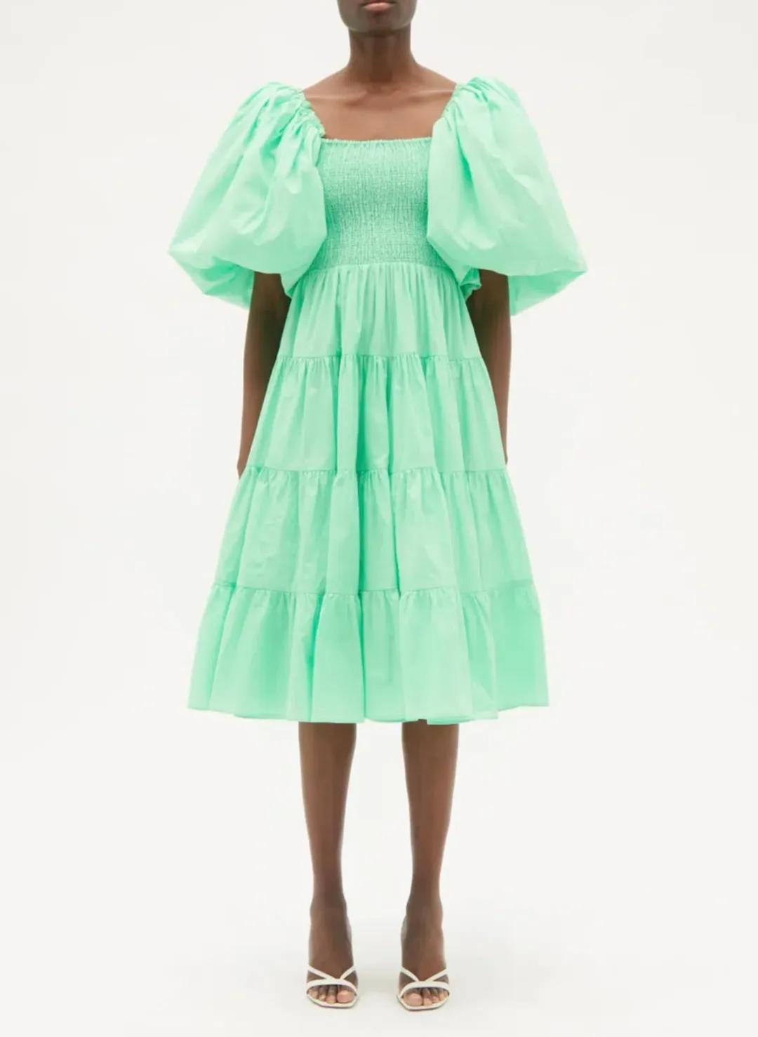 Aje Cherished Puff Sleeve Midi Dress Mint Green Size 8 for rent on The Volte - main image