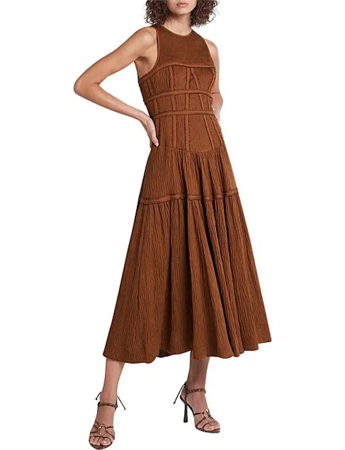 Aje Tidal Corset Midi Dress Coffee Size 8 / S - Image 1