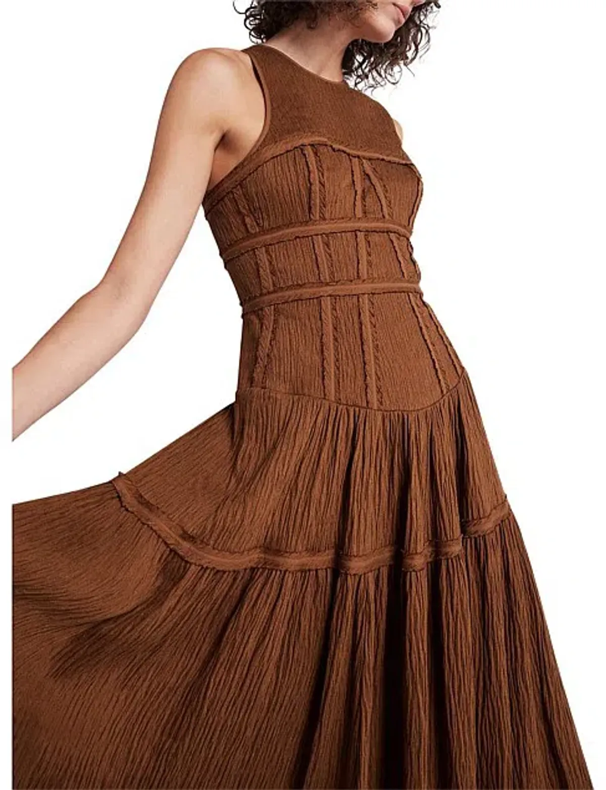 Aje Tidal Corset Midi Dress Coffee Size 8 / S - Image 4