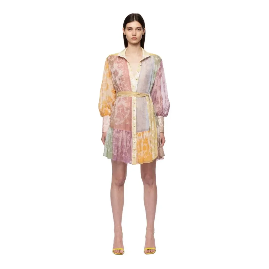 Zimmermann Dancer Lantern Mini Dress Spliced Lace Print Size 1 / Au 10 for rent on The Volte - main image