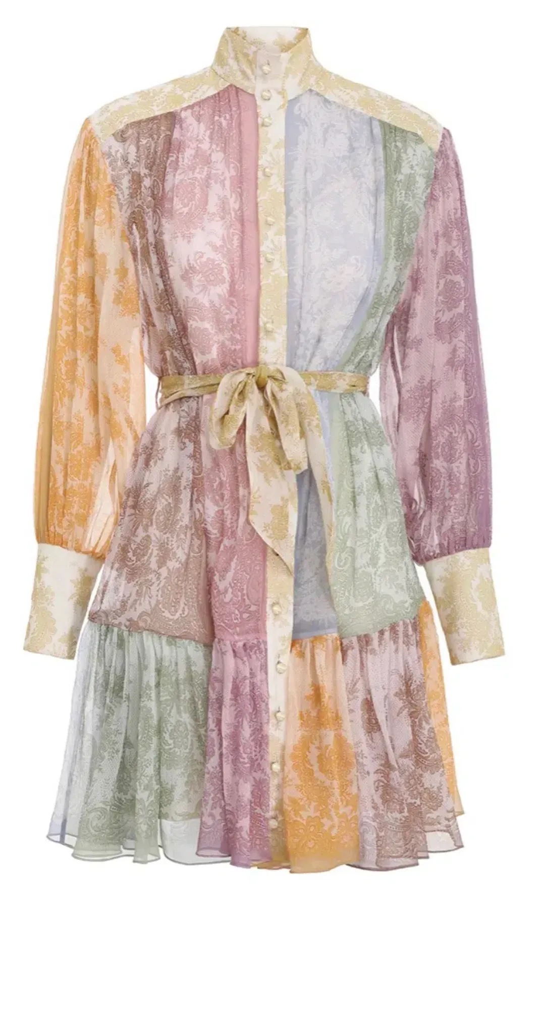 Zimmermann Dancer Lantern Mini Dress Spliced Lace Print Size 1 / Au 10 for rent on The Volte - main image