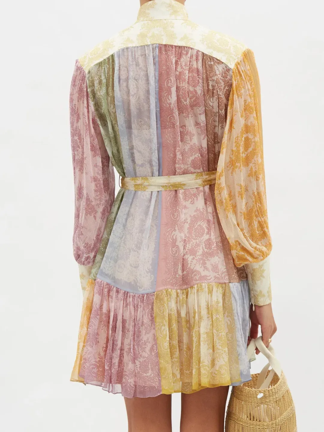 Zimmermann Dancer Lantern Mini Dress Spliced Lace Print Size 1 / Au 10 for rent on The Volte - main image