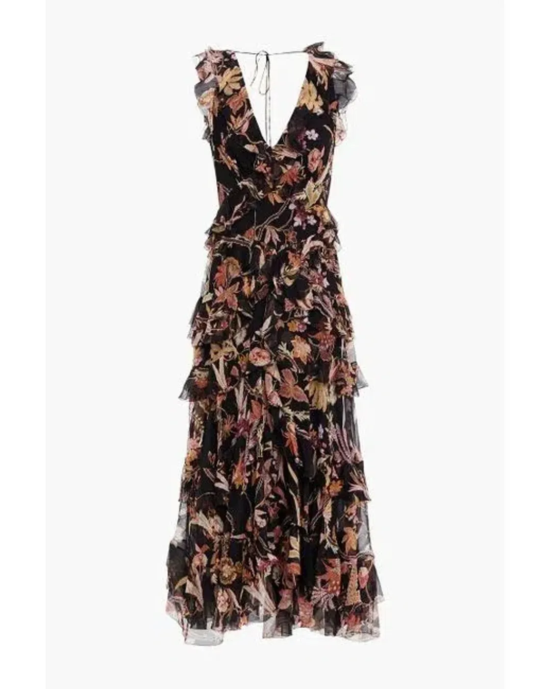 Zimmermann Wavelength Ruffled Silk Georgette Midi Dress Floral Print Size 0 / Au 8 for rent on The Volte - main image