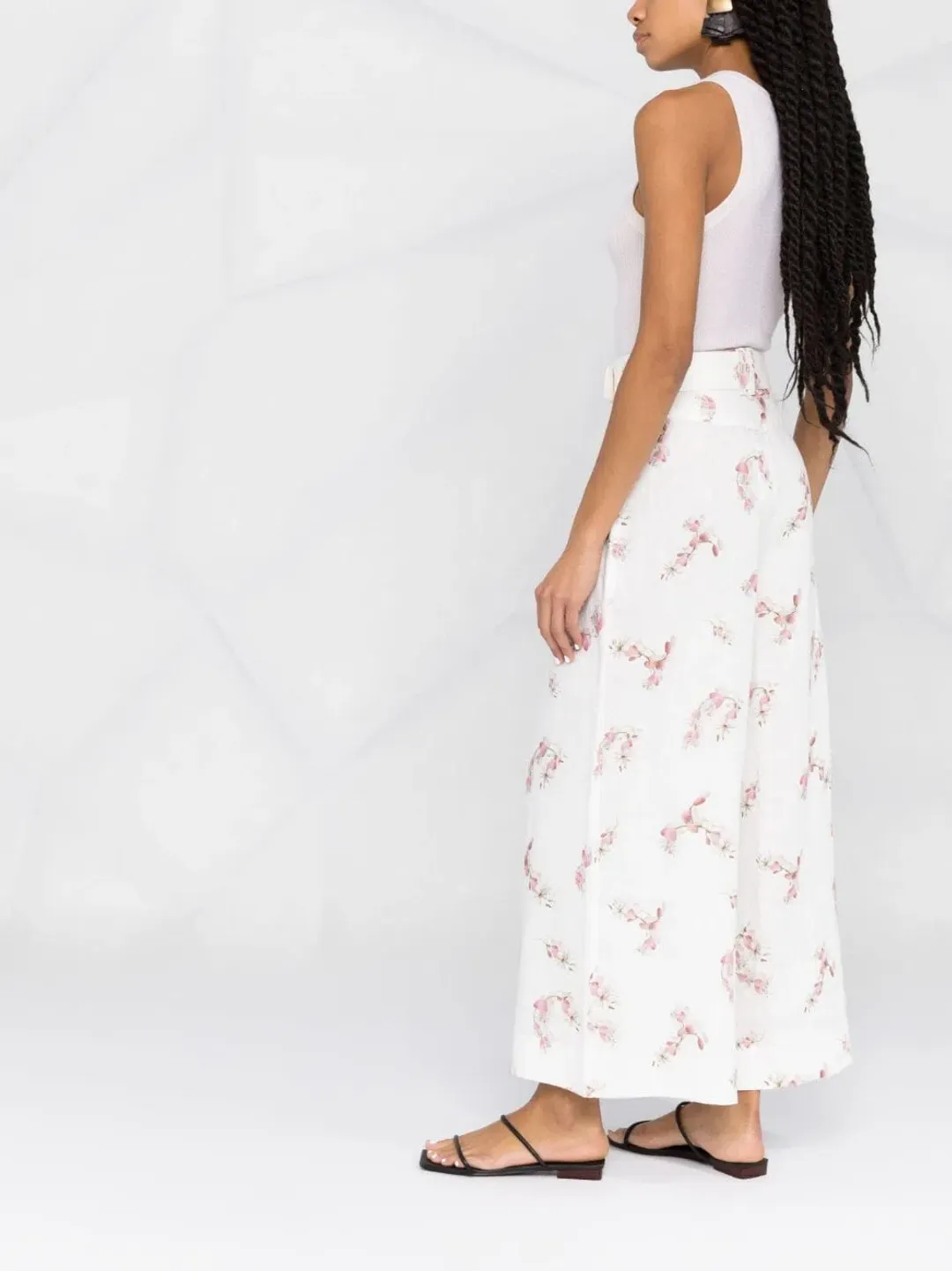 Zimmermann Dancer Wide Leg Belted Trousers White Floral Size 0 / Au 8 for rent on The Volte - main image