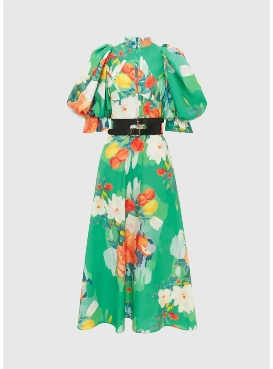 Leo Lin Florescence Midi Dress Green Floral Size AU 12 for rent on The Volte - main image