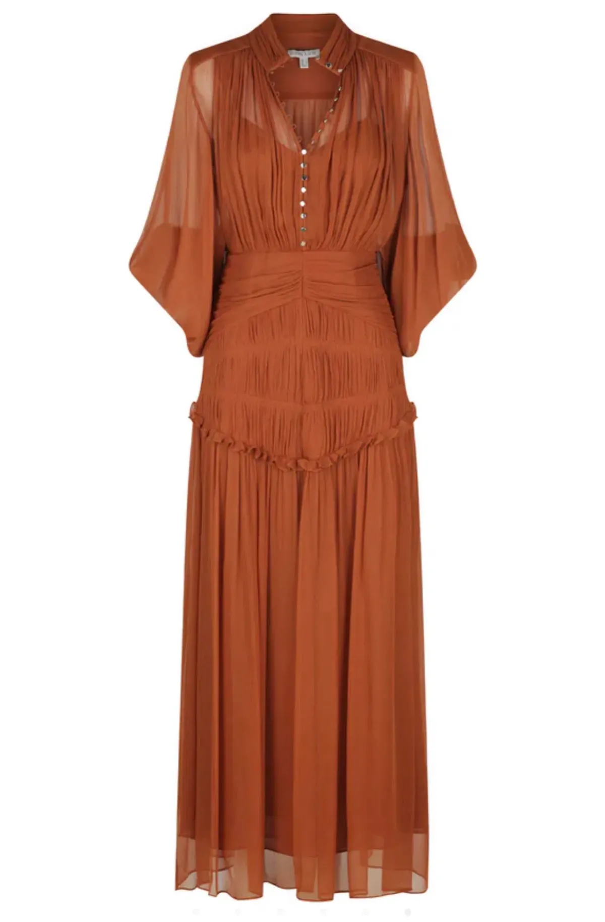 Shona Joy Noemi Button Up Ruched Midi Dress in Siena Brown Size 16 - Image 5