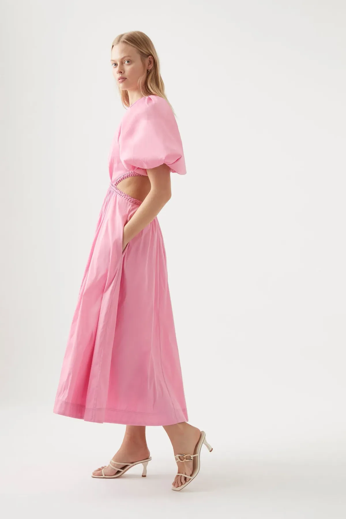 Aje Capucine Puff Sleeve Midi Dress Pink Size 8 - Image 4