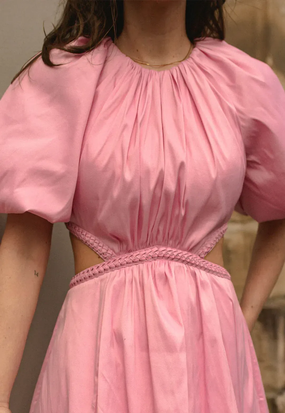 Aje Capucine Midi Dress Pink Size 10 for rent on The Volte - main image