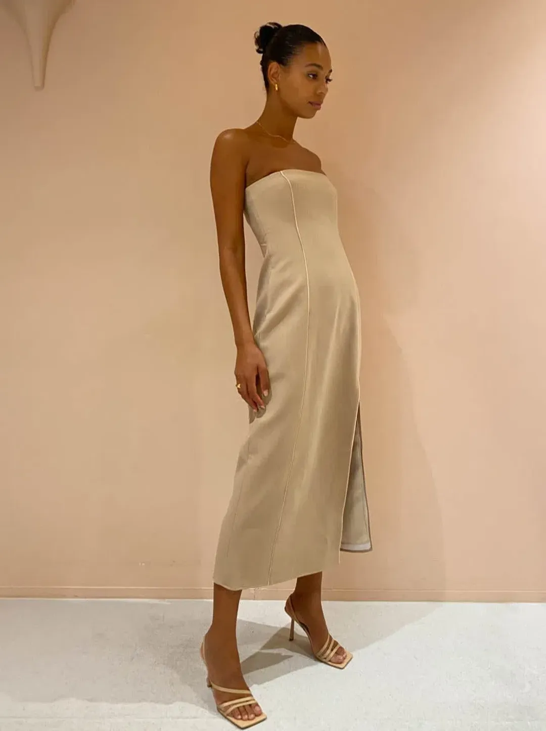 Sir The Label Monte Strapless Dress in Tan Size 2 for rent on The Volte - main image