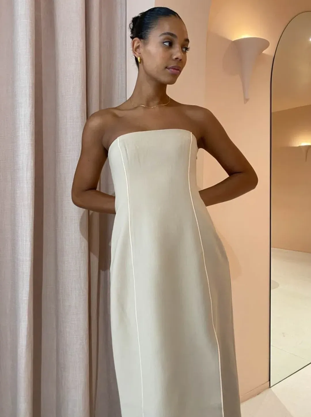 Sir The Label Monte Strapless Dress in Tan Size 2 for rent on The Volte - main image