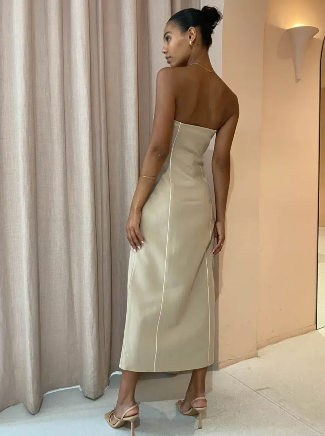 Sir The Label Monte Strapless Dress in Tan Size 2 for rent on The Volte - main image