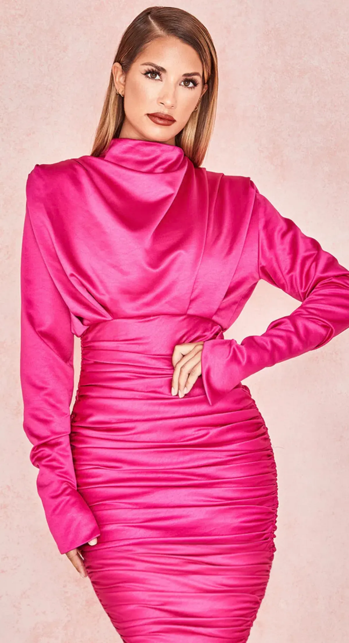 House of CB Giorgiana Satin Draped Mini Dress Hot Pink Size 6 - Image 2