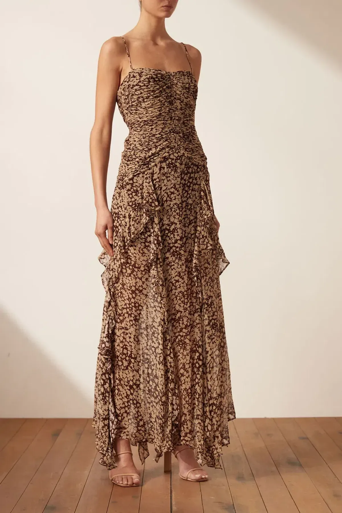 Shona Joy Valeria Ruched Frill Maxi Dress Valeria Print Size 12  - Image 1