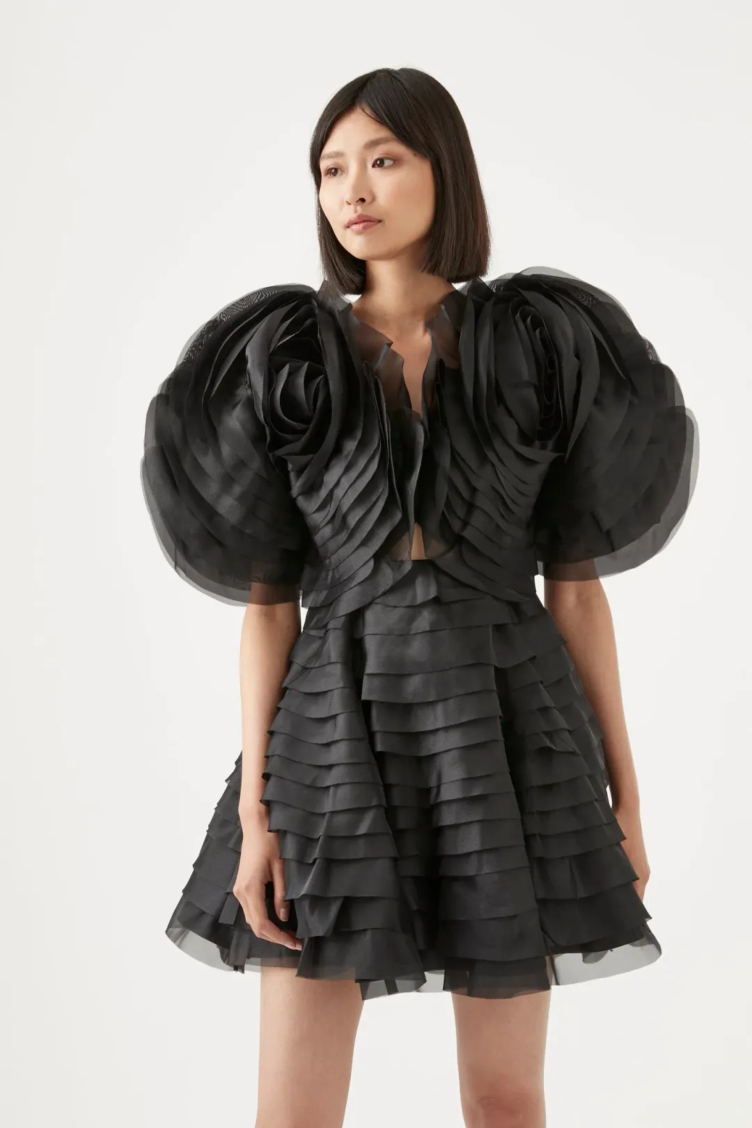 Aje Amour Ruffle Mini Dress Black Size 6 / XS for rent on The Volte - main image
