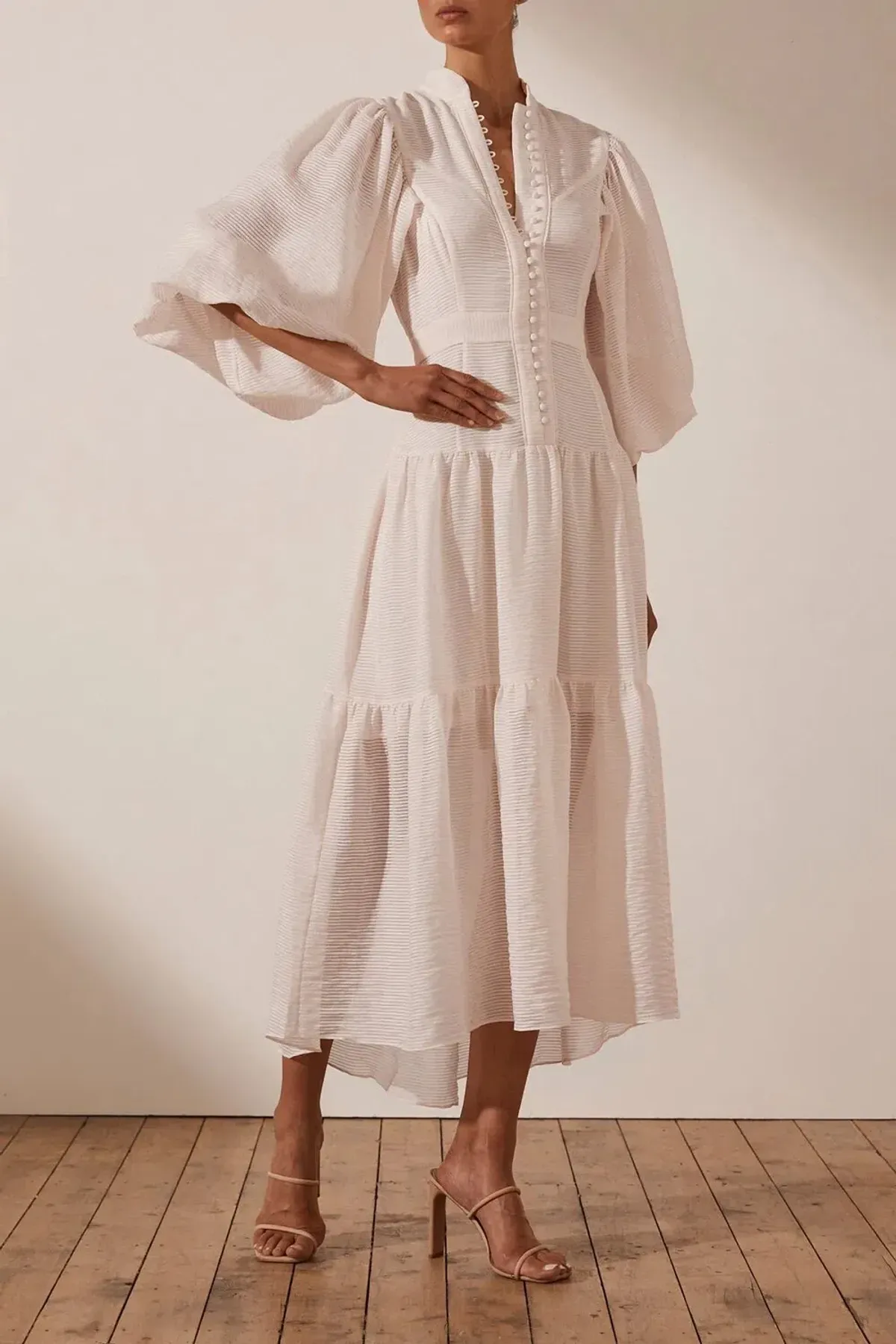 Shona Joy Charlotte High Neck Midi Dress Ecru Size 6 - Image 1