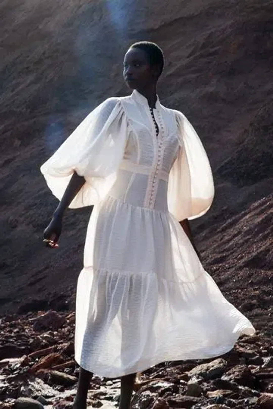 Shona Joy Charlotte High Neck Midi Dress Ecru Size 6 for rent on The Volte - main image