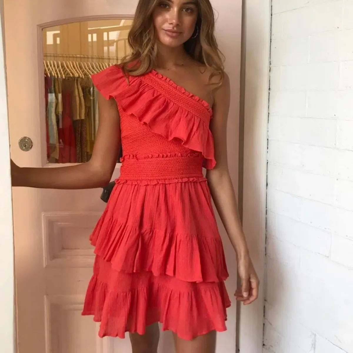 Steele Bisou One Shoulder Mini Dress Red Size M - Image 2