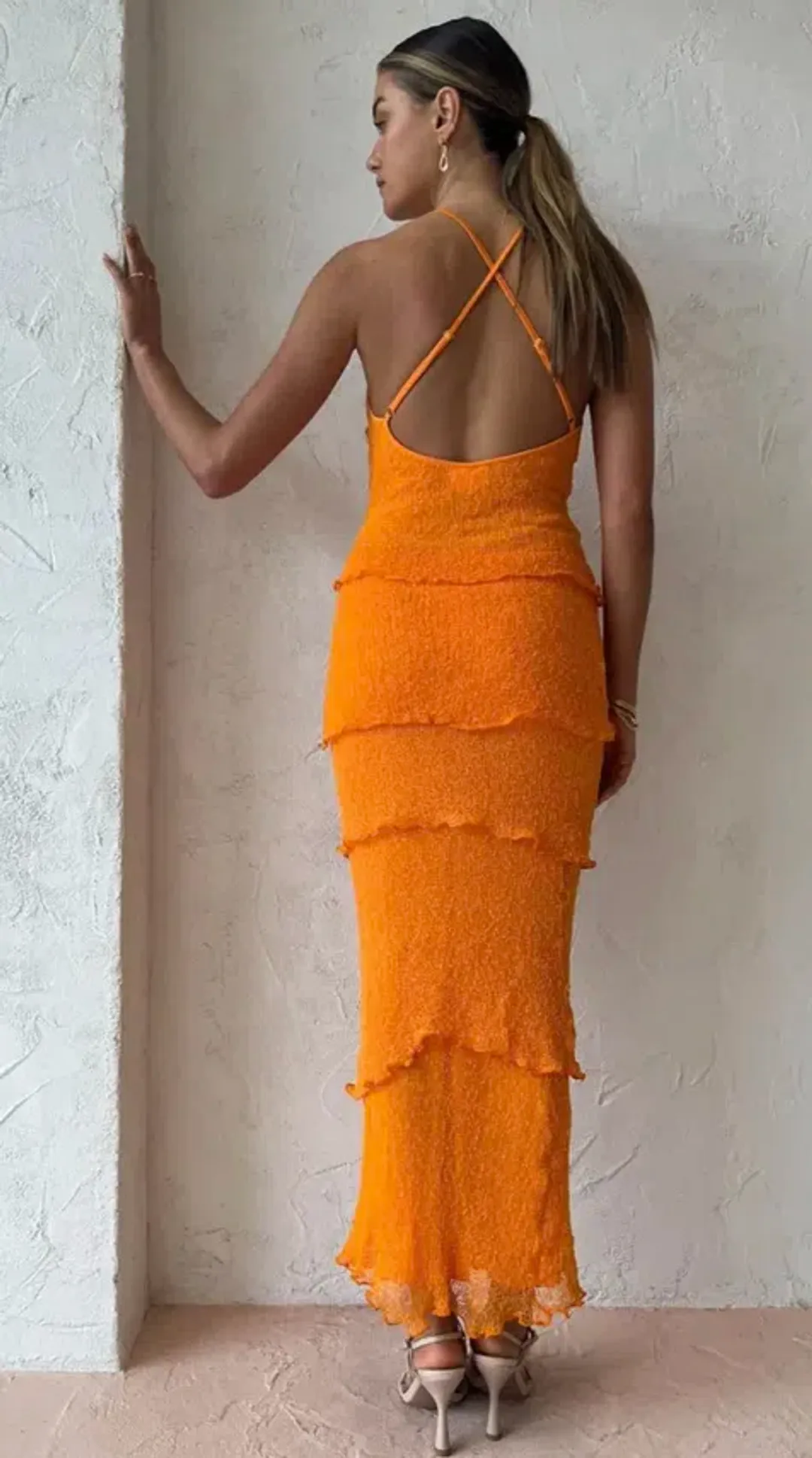 Ambra Madalena Greta Frill Gown Orange Size 10 for rent on The Volte - main image