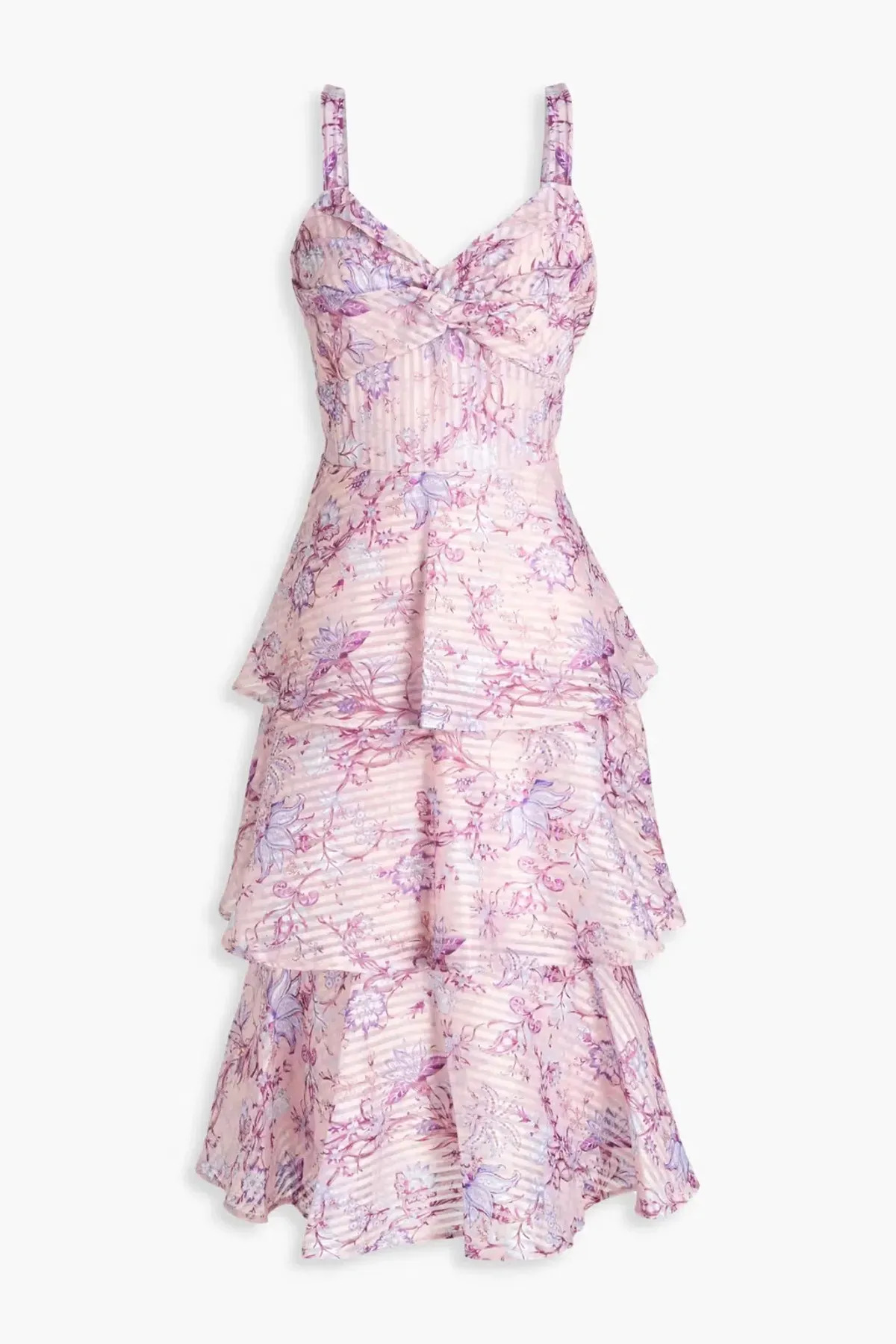 Marchesa Notte Tiered Devoré-organza Midi Dress Floral-print Size 2/Au 8 - Image 5