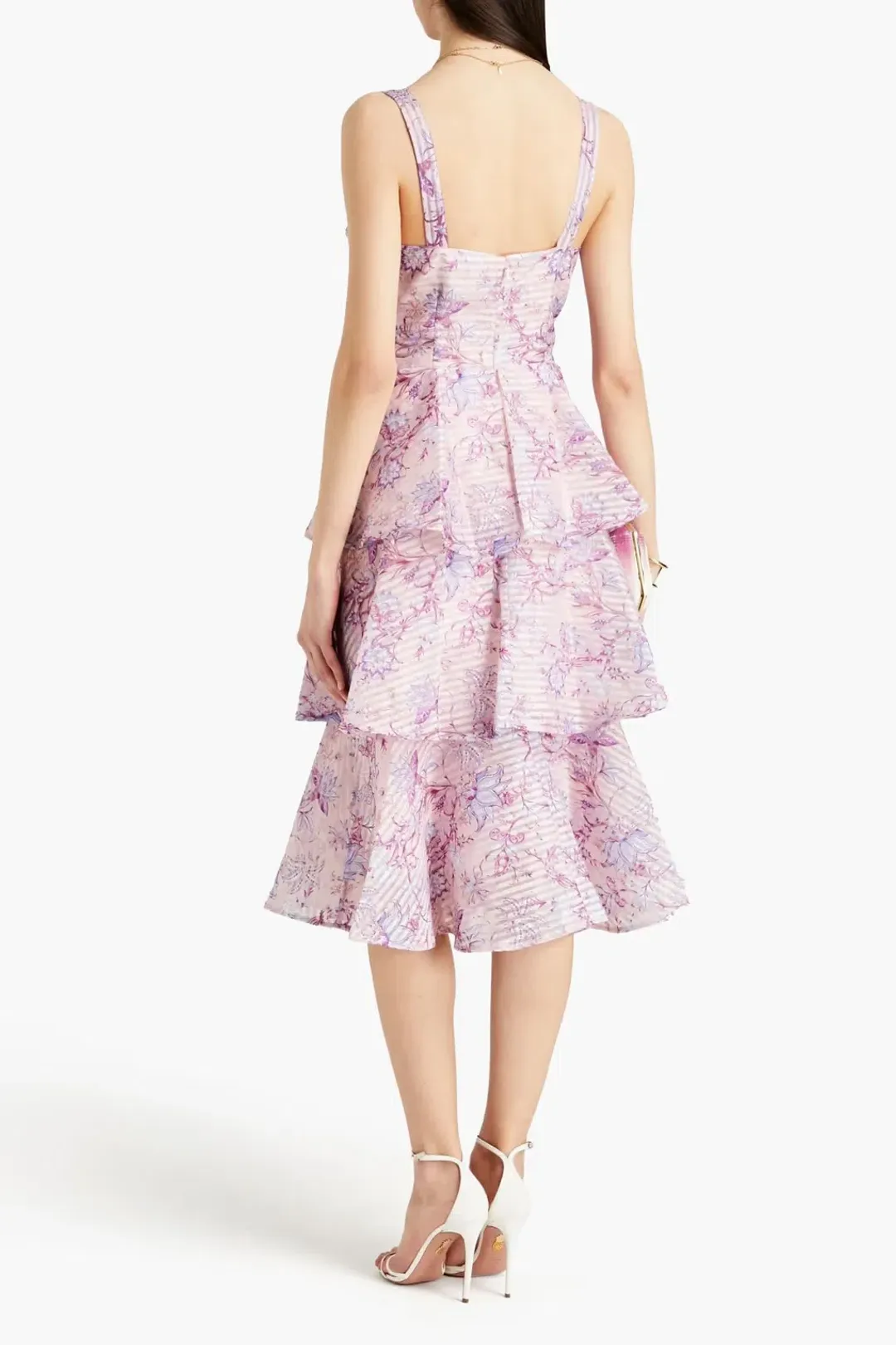 Marchesa Notte Tiered Devoré-organza Midi Dress Floral-print Size 2/Au 8 for rent on The Volte - main image