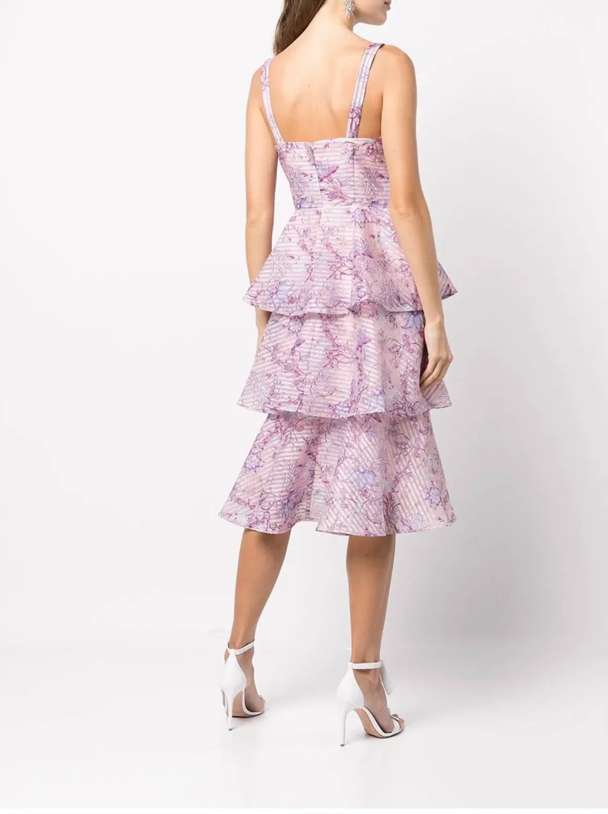 Marchesa Notte Tiered Devoré-organza Midi Dress Floral-print Size 2/Au 8 - Image 3