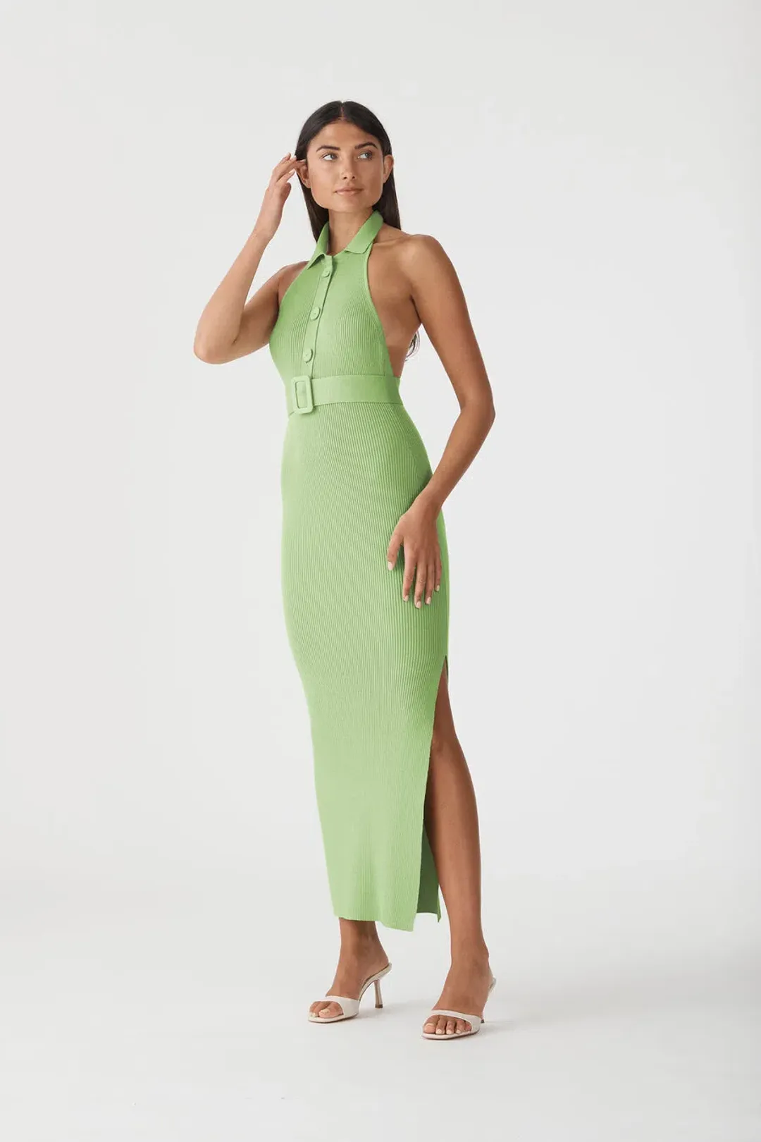 San Sloane Drake Rib Midi Dress in Pistachio Green Size 8 for rent on The Volte - main image