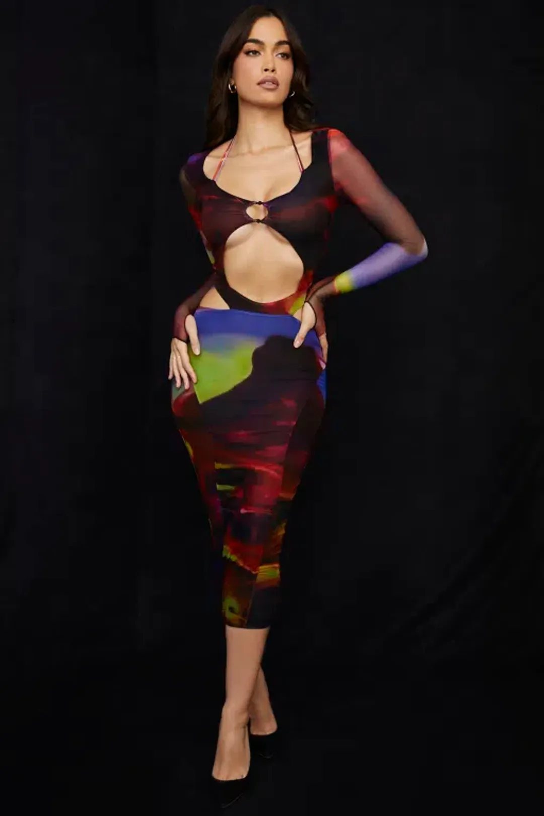 House of CB Marina Printed Cut Out Midi Dress Print Size S / Au 8 for rent on The Volte - main image