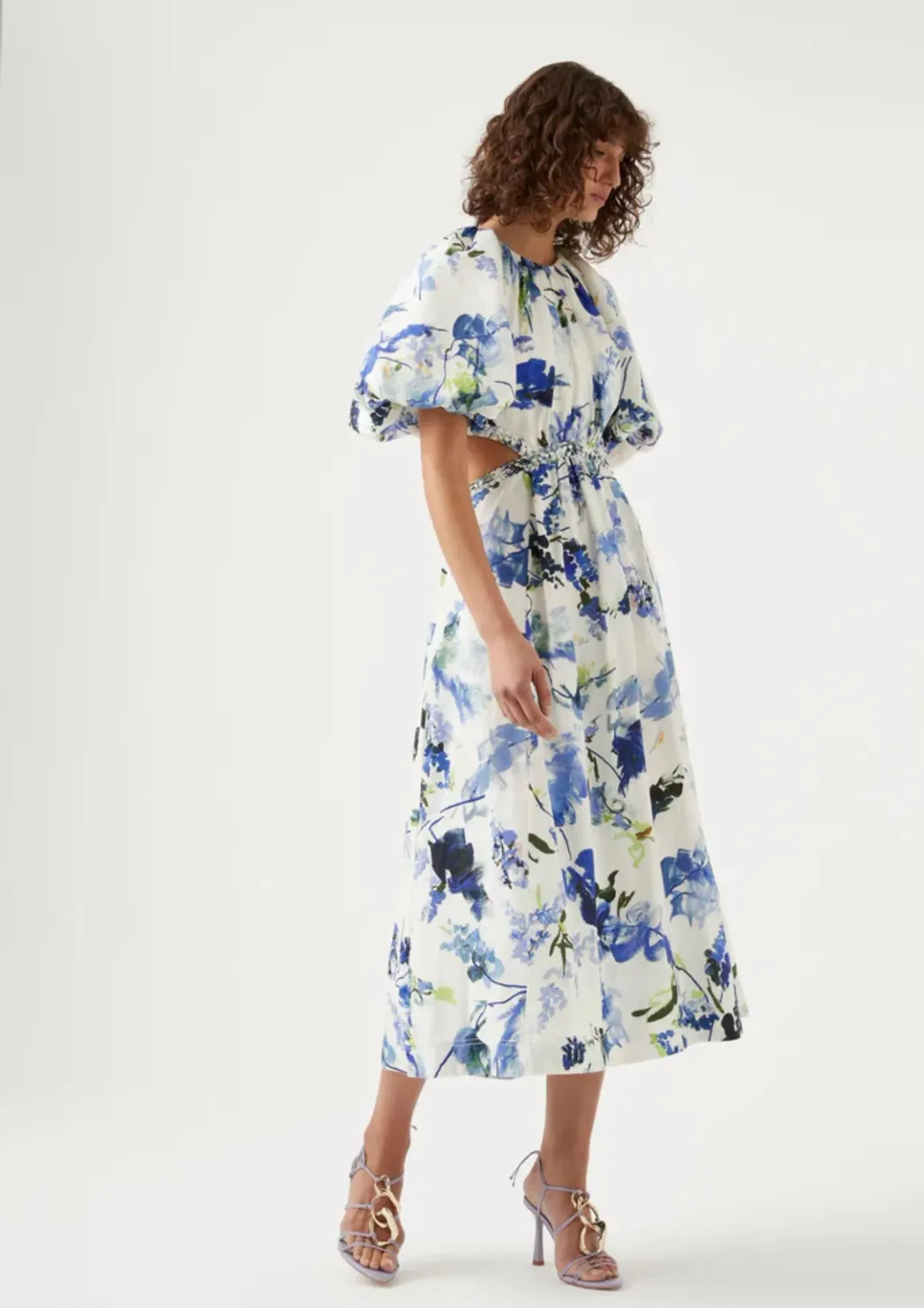 Aje Capucine Puff Sleeve Midi Dress Blue Floral Size 10 - Image 2