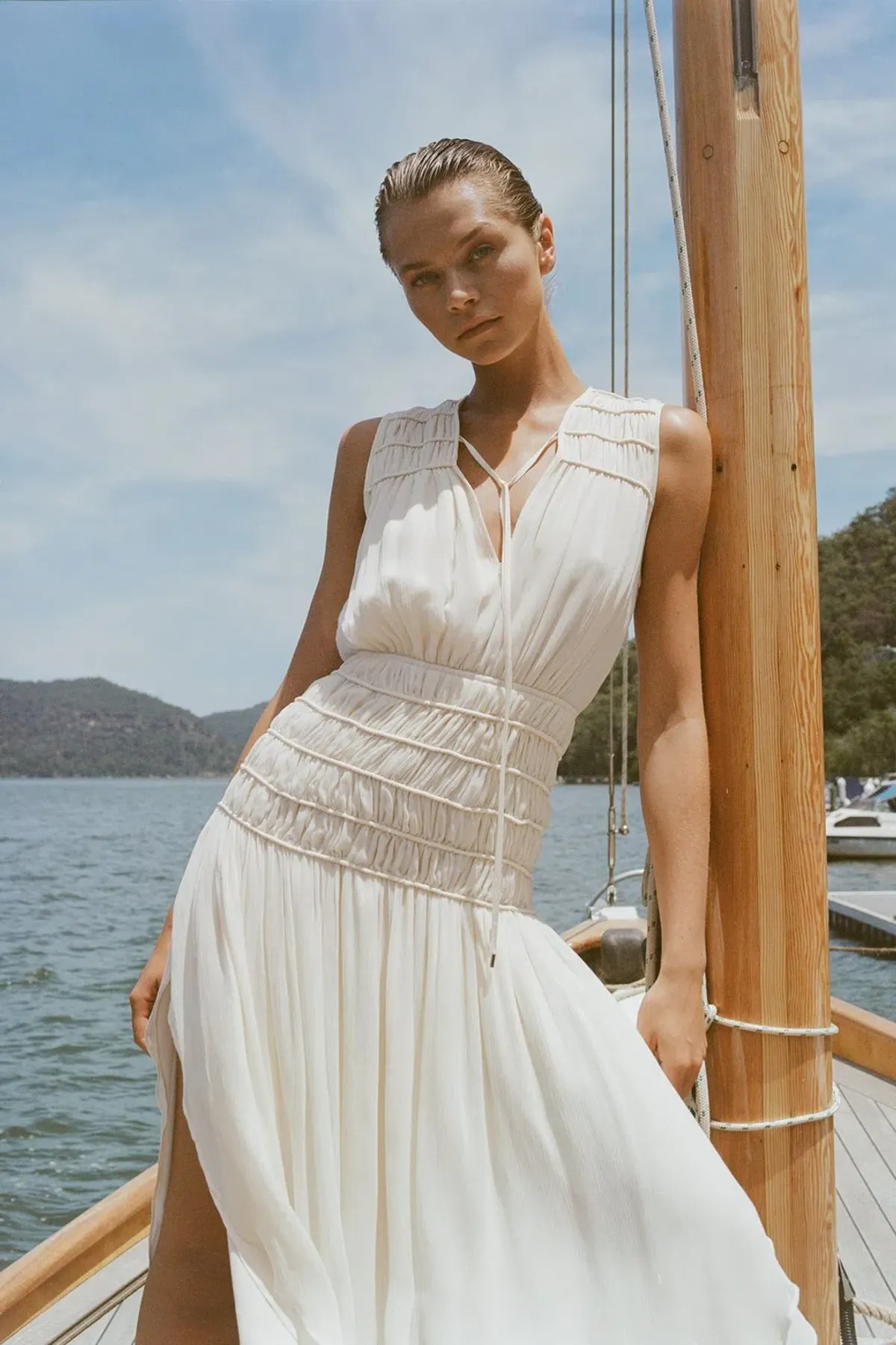 Shona Joy Delphine Sleeveless Midi Dress Cream Size 8 - Image 3