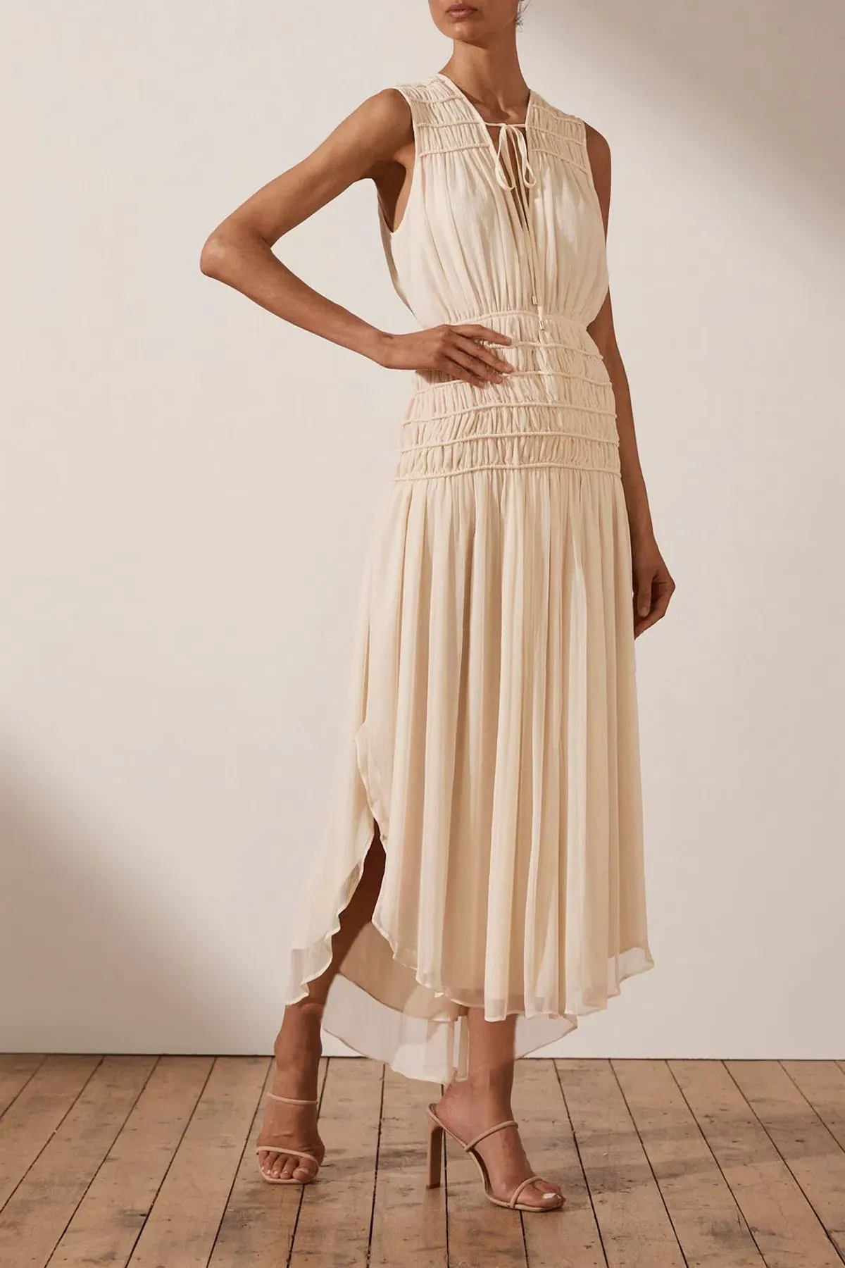 Shona Joy Delphine Sleeveless Midi Dress Cream Size 8 - Image 2