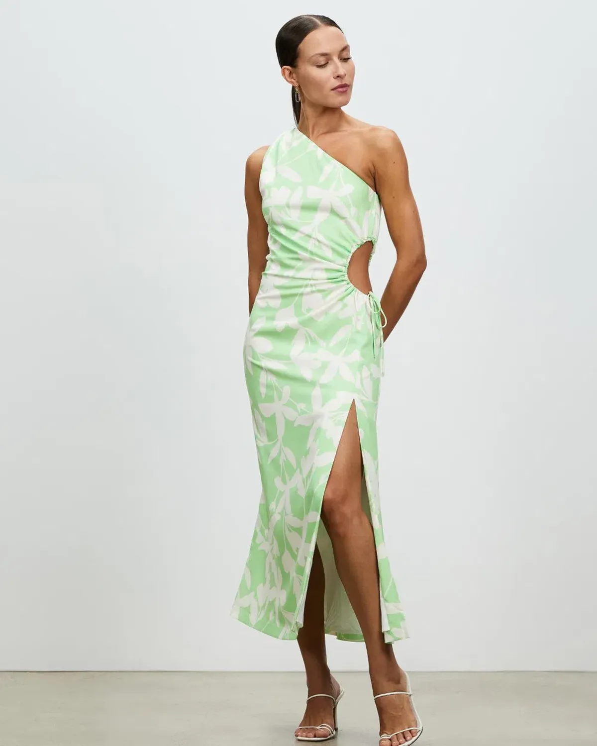 Lover Maldives One Shoulder Dress Green Print Size 10 - Image 3
