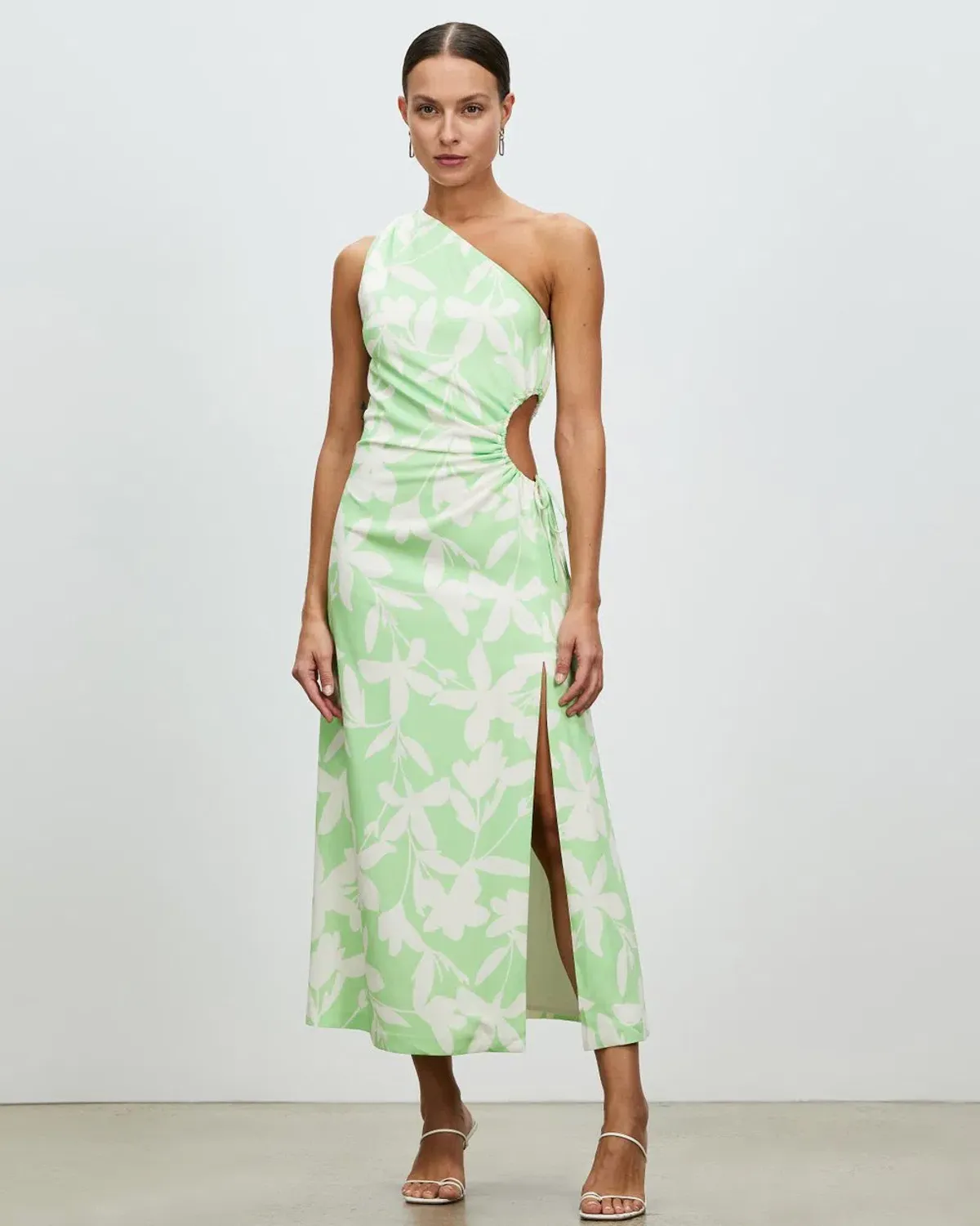 Lover Maldives One Shoulder Dress Green Print Size 10 - Image 1