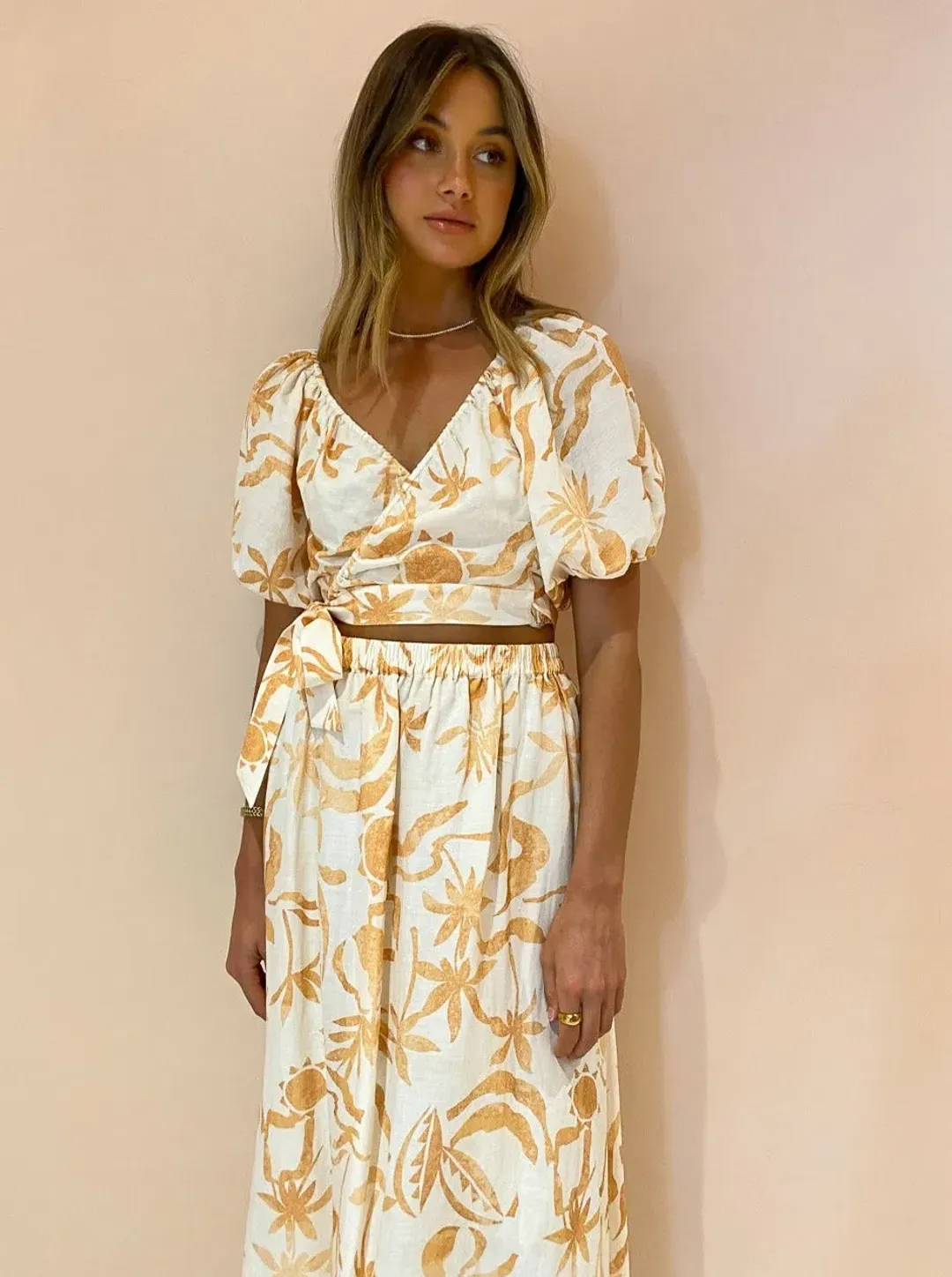 Steele Jules Skirt and Murphy Top in Sand Palmette Print Size M/AU 10 for rent on The Volte - main image