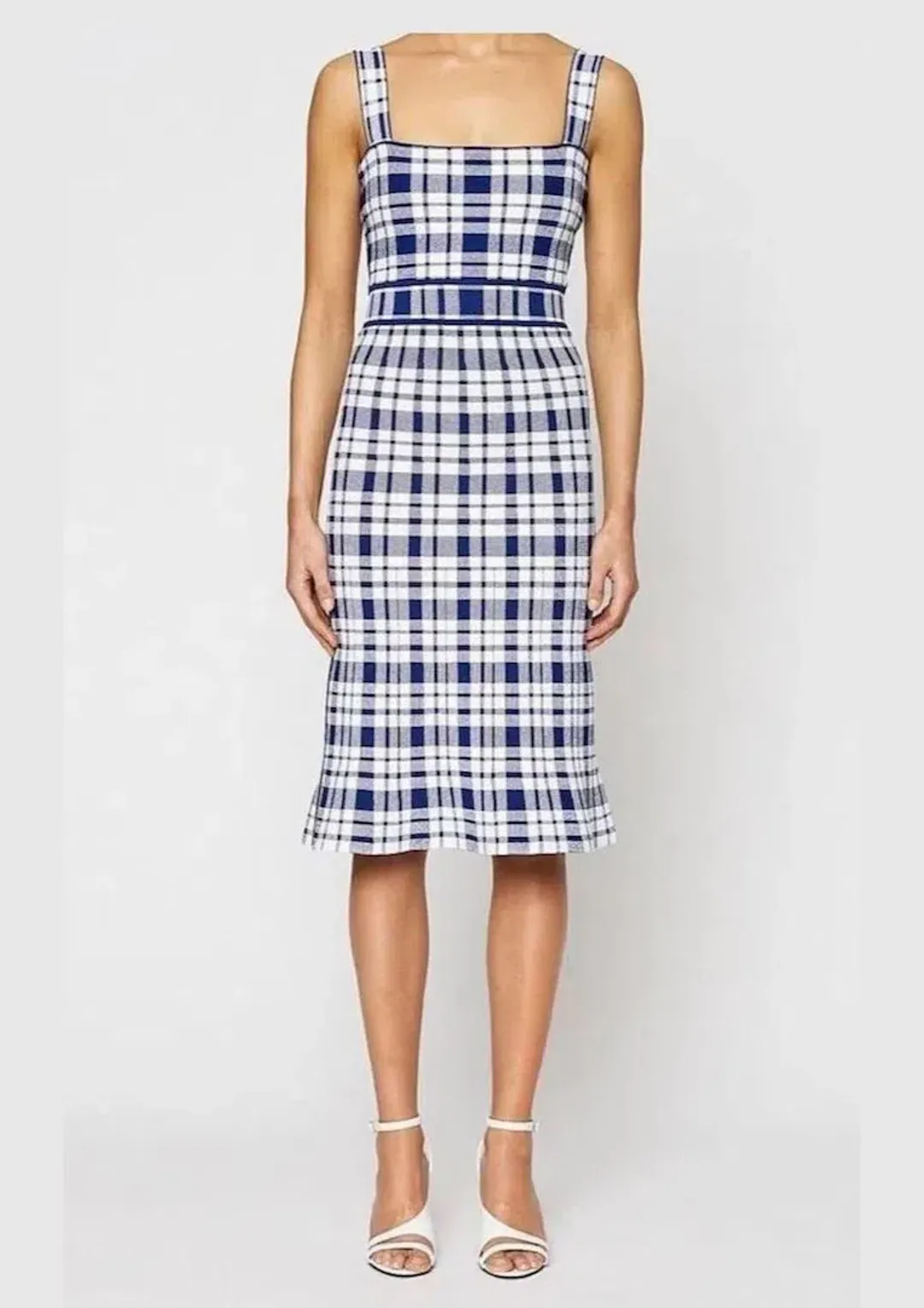 Scanlan Theodore Crepe Knit Check Dress Blue Print Size XS / Au 6 for rent on The Volte - main image