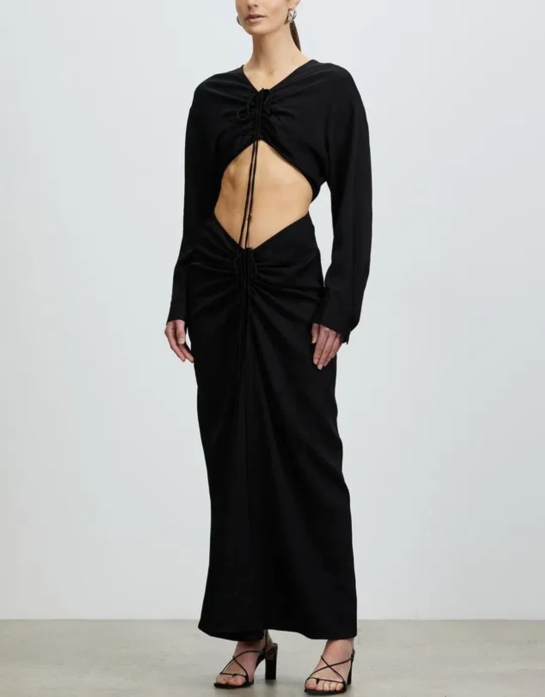 Christopher Esber Ruched Disconnect Shirt Dress Black Size 10 / M for rent on The Volte - main image