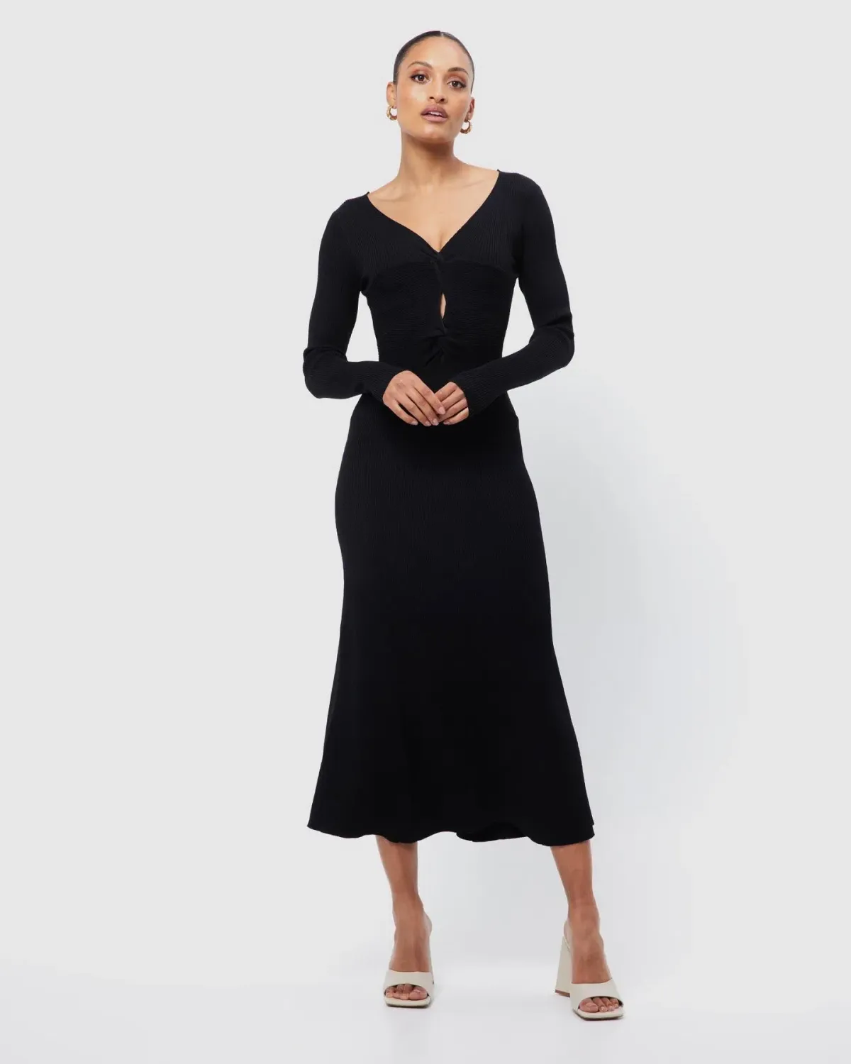 Mossman Twist and Turn Knit Midi Dress Black Size 10 - Image 1
