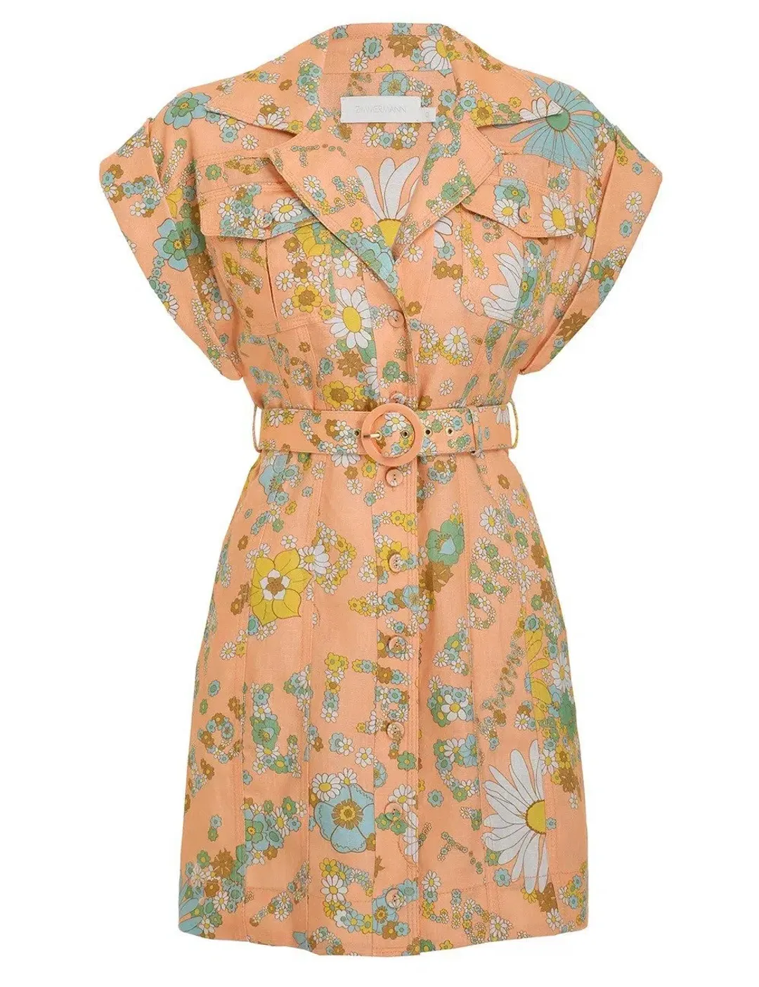 Zimmermann Lola Roll Cuff Mini Dress Peach Floral Size 1 / Au 10 for rent on The Volte - main image
