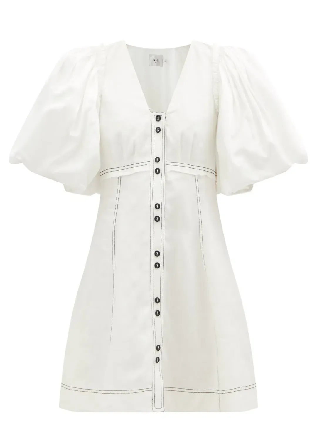 Aje Cherished Puff Sleeve Linen Mini Dress White Size 12 / L for rent on The Volte - main image