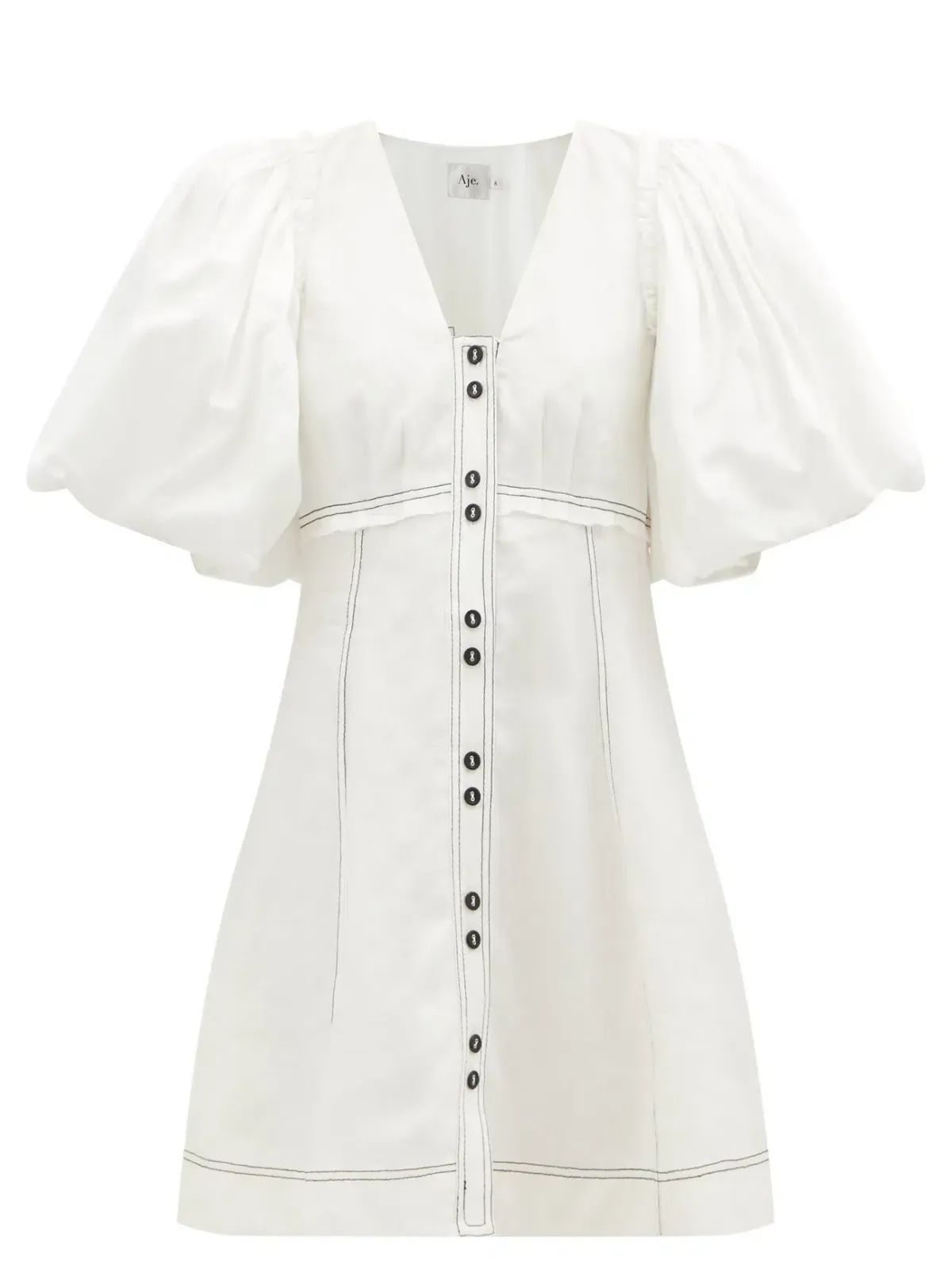Aje Cherished Puff Sleeve Linen Mini Dress White Size 12 / L - Image 4