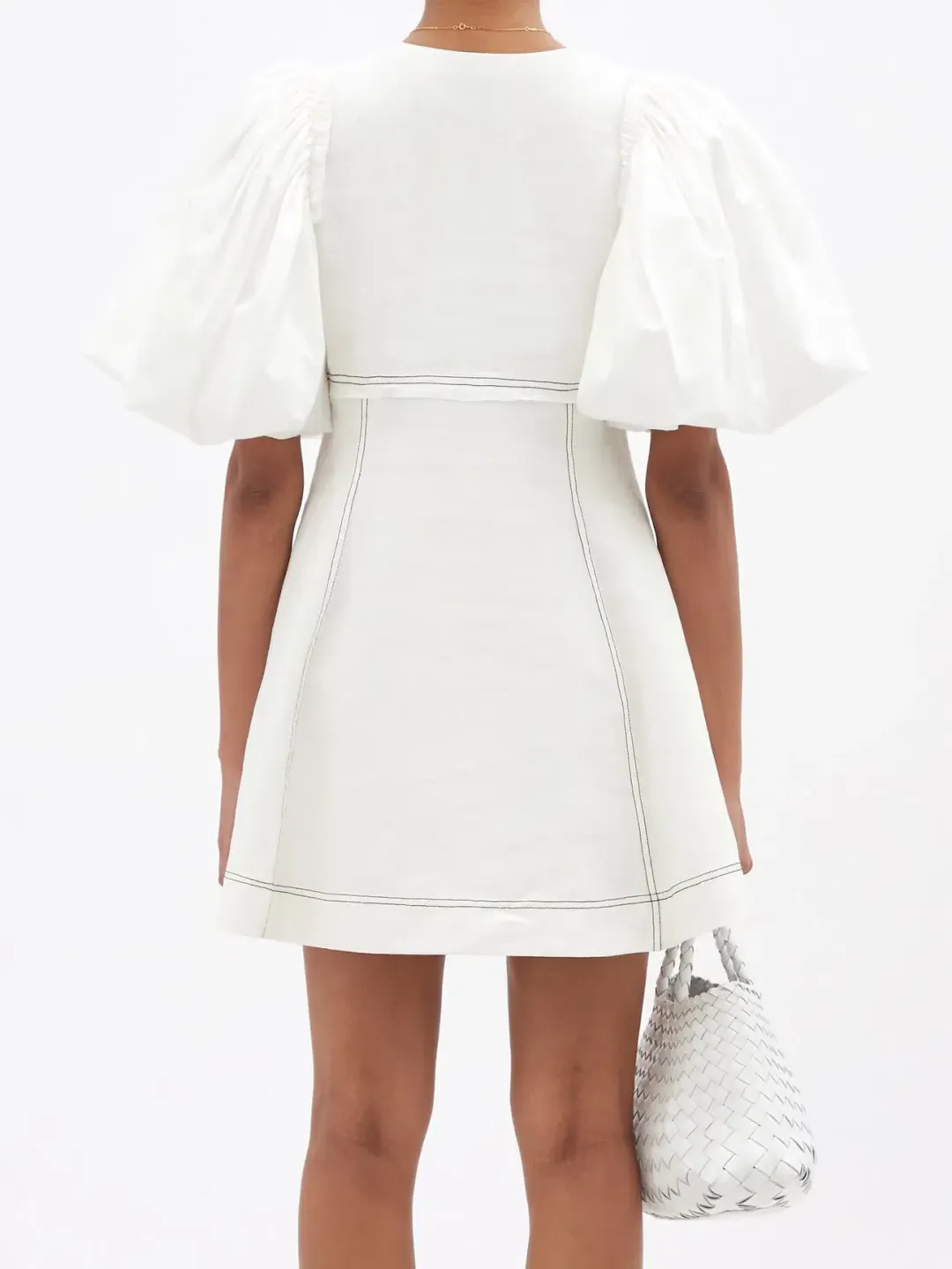 Aje Cherished Puff Sleeve Linen Mini Dress White Size 12 / L for rent on The Volte - main image
