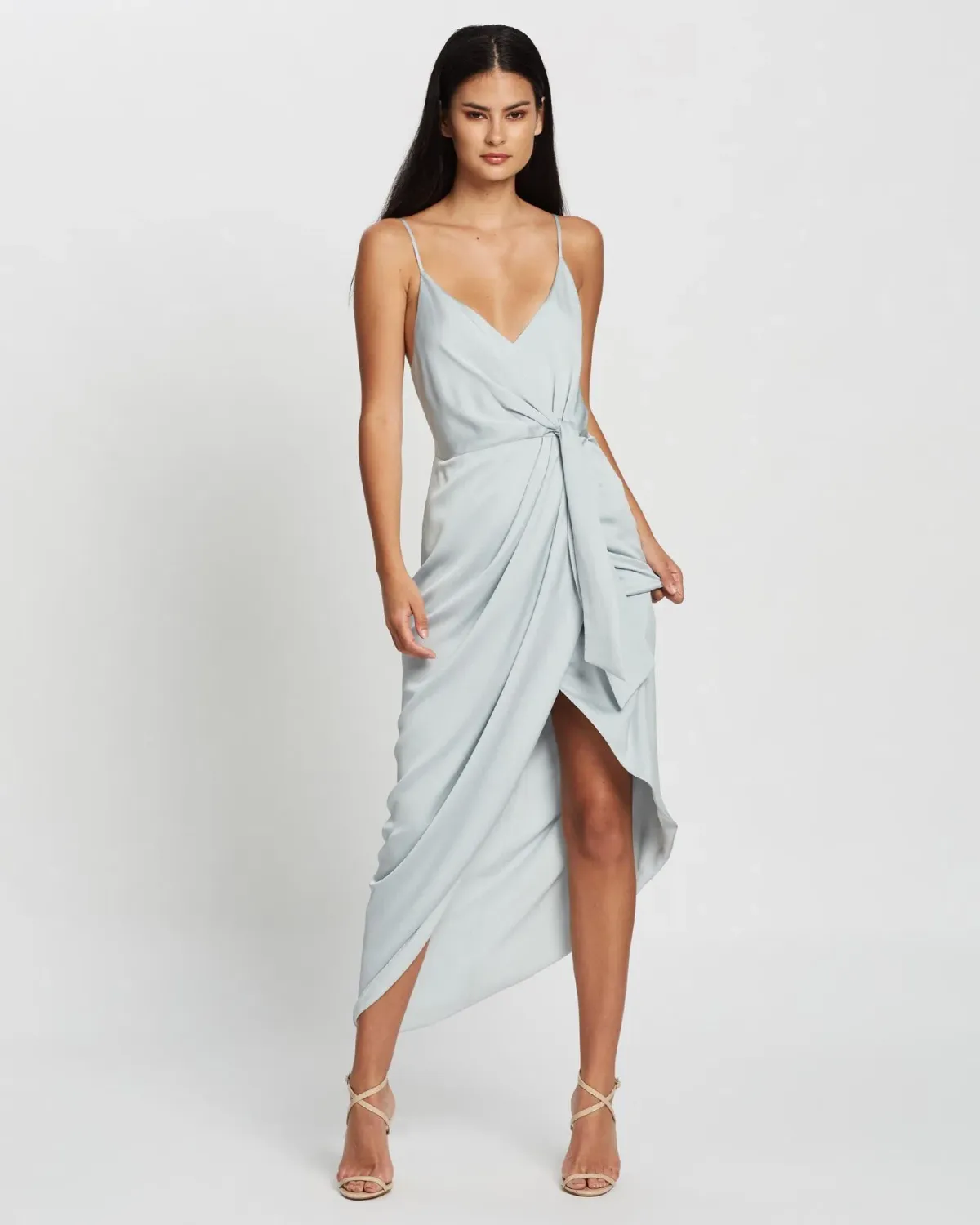 Shona Joy Luxe Tie Front Cocktail Dress Cloud Size 10 - Image 1