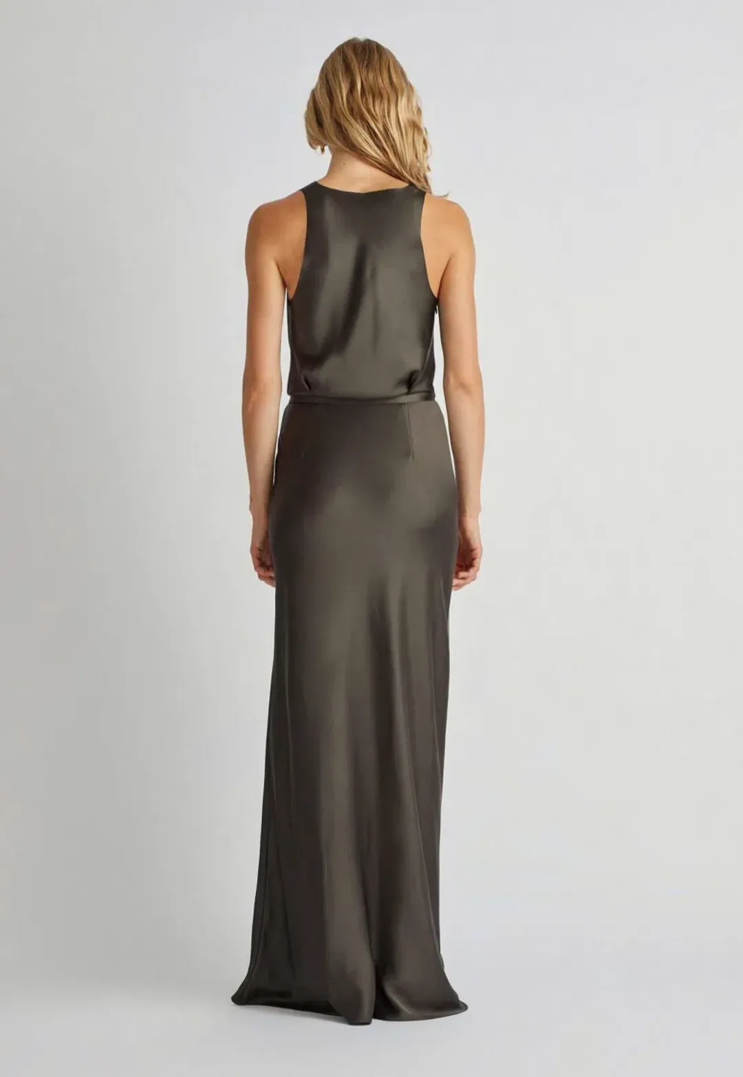 Camilla and Marc Fiora Gown Khaki Size 6 for rent on The Volte - main image