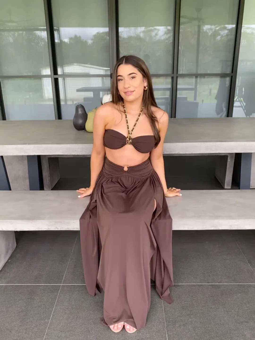 Bec & Bridge Joelene Top and Skirt Set Cognac Size 8 for rent on The Volte - main image