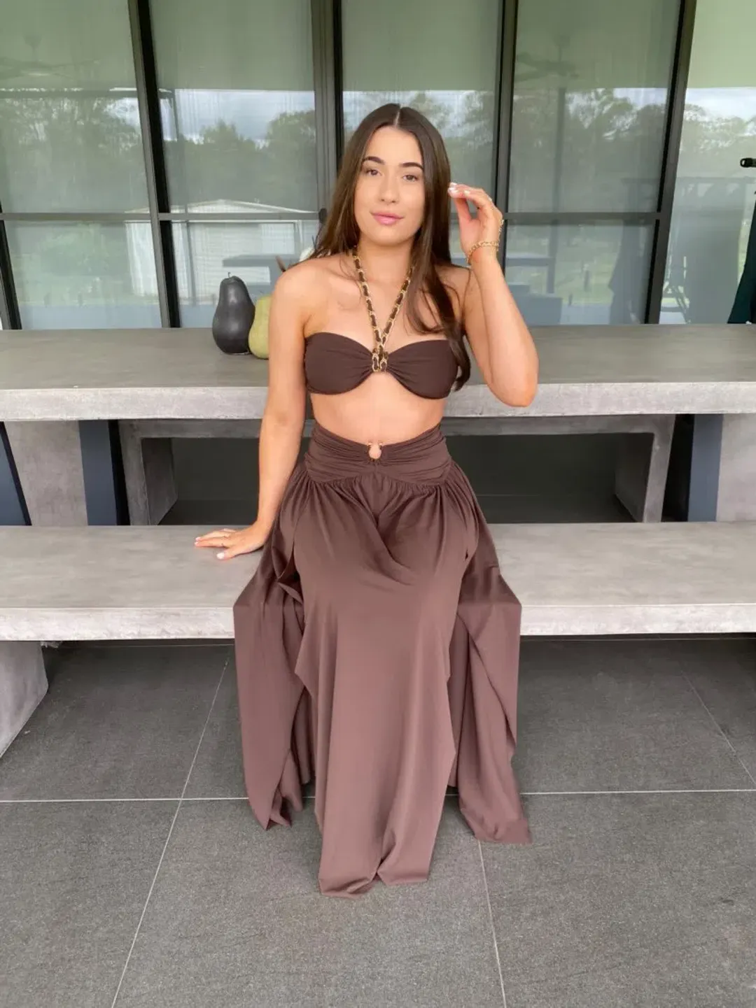 Bec & Bridge Joelene Top and Skirt Set Cognac Size 8 for rent on The Volte - main image