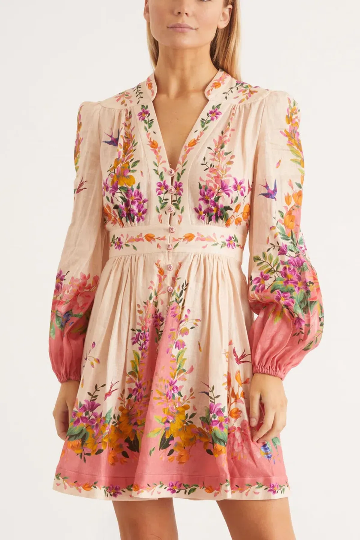 Zimmermann Tropicana Plunge Mini Dress in Cream Floral Size 4/Au 16 - Image 3