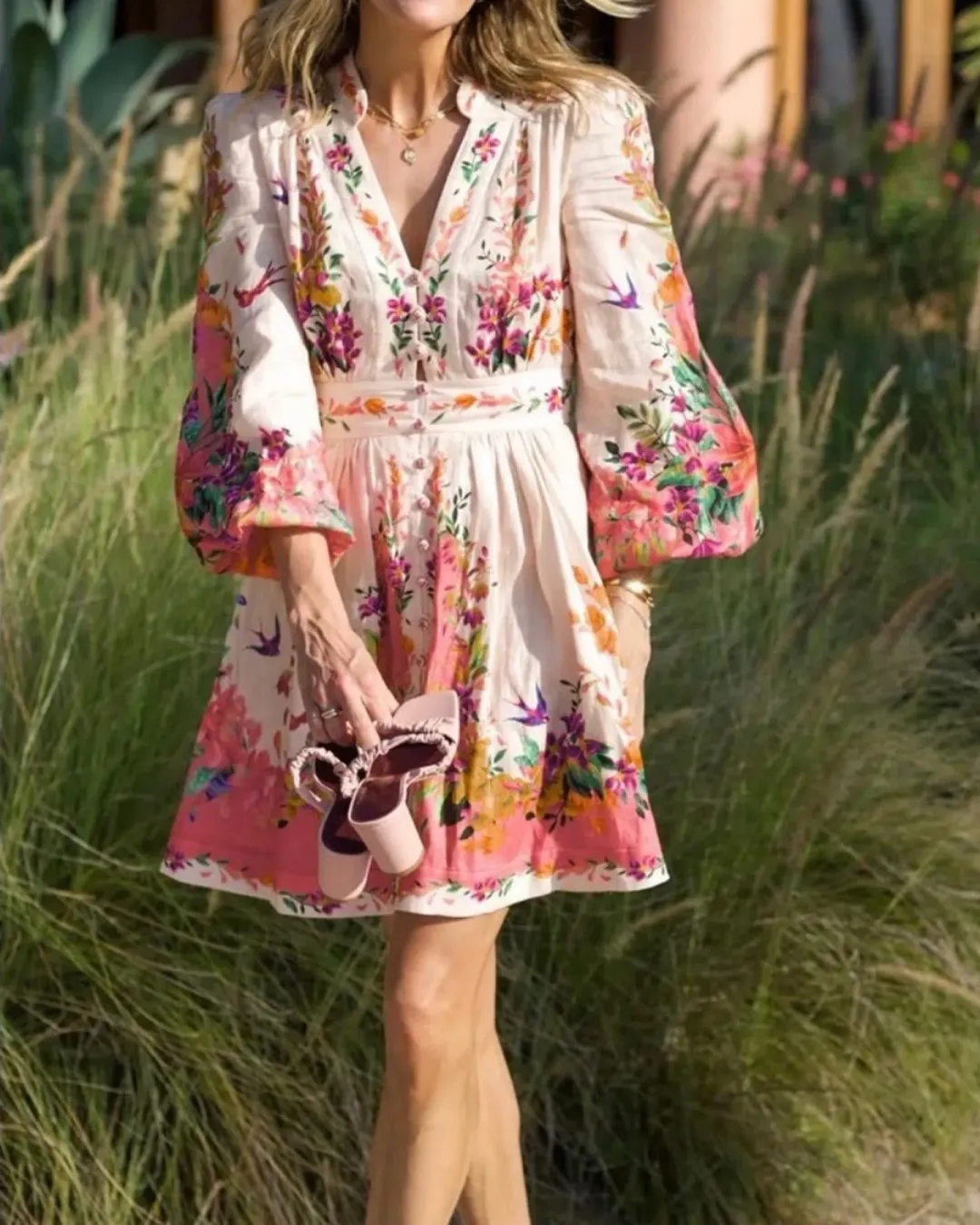 Zimmermann Tropicana Plunge Mini Dress in Cream Floral Size 4/Au 16 for rent on The Volte - main image