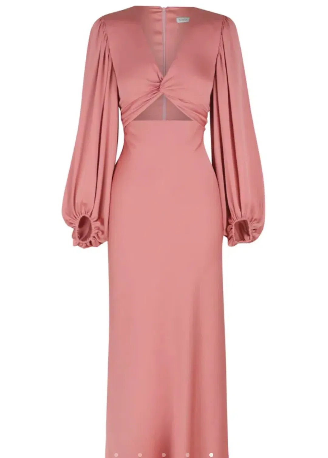 Shona Joy Luxe Twist Front Balloon Sleeve Midi Dress Dusty Pink Size 14 for rent on The Volte - main image